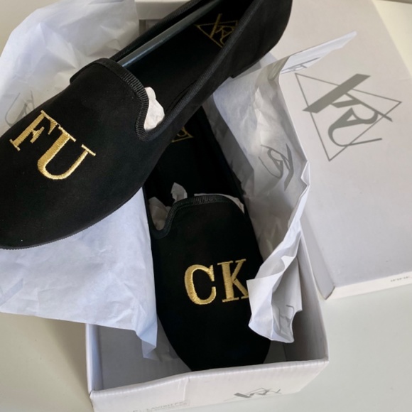 YRU F*€K you lavish flat slip on suede black shoes size 9/39 - Picture 3 of 6